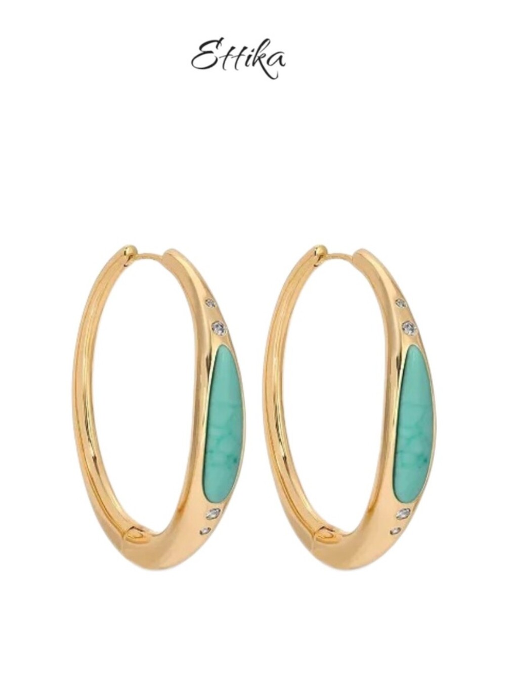 Ettika Turquoise Solstice Gold Hoop Earrings Inlay Crystal Accents NWT